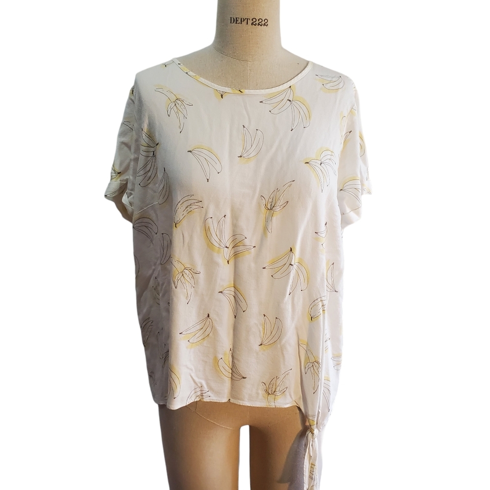 LC Lauren Conrad Women's Banana Print Top With Front Tie Size L